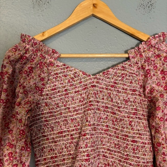 Anthropologie Ranna Gill Floral Pink Smocked Long Sleeve Blouse Size XS Feminine - Picture 9 of 12